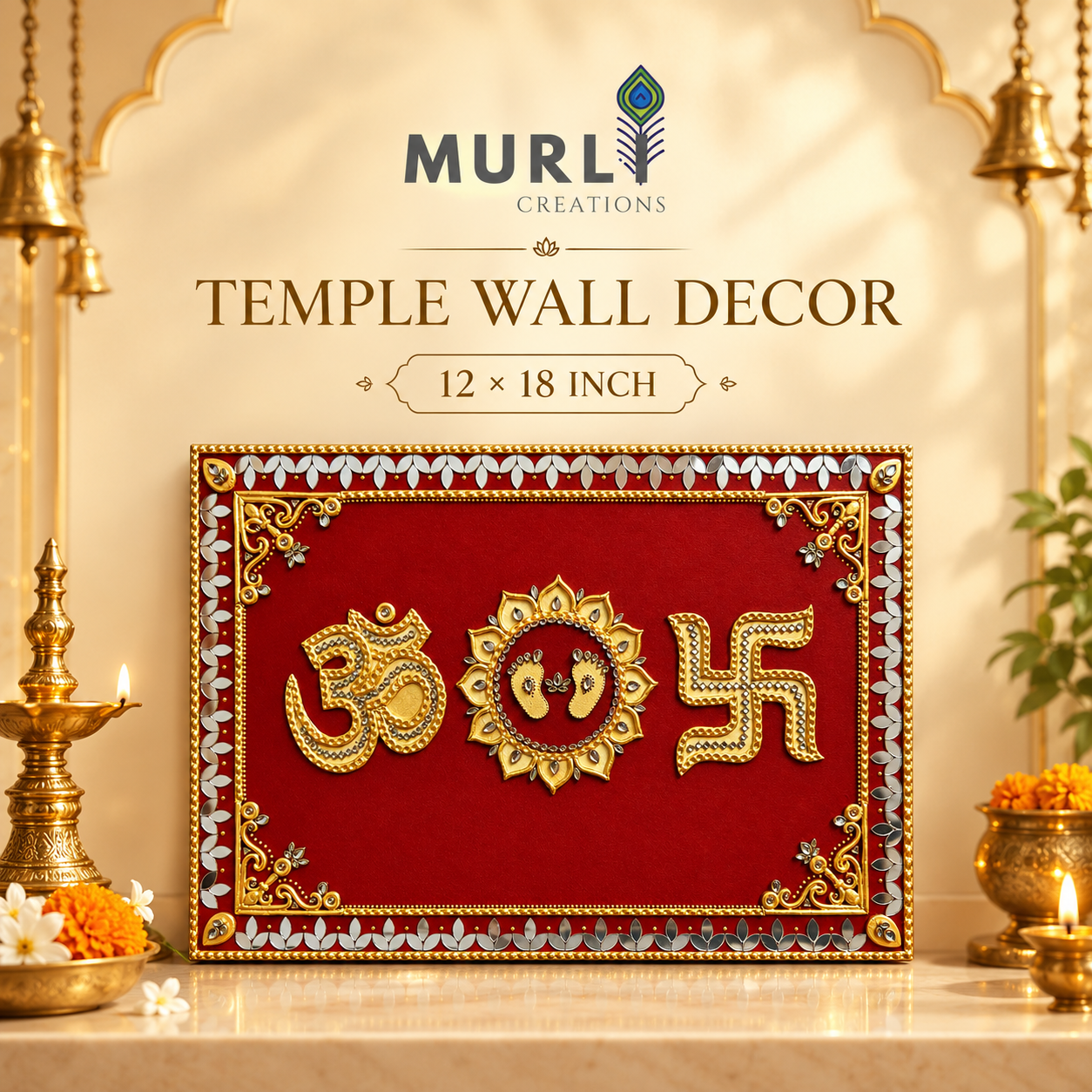 Diwali special OM, Swastik, Laxmi charan Temple decor (12X18)